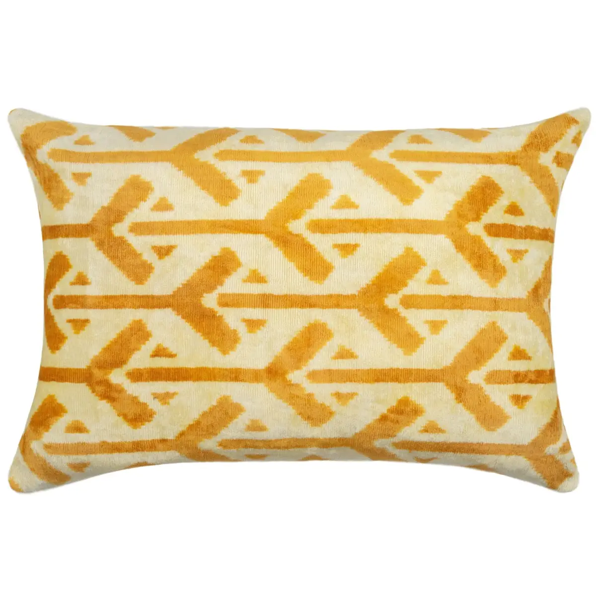 Canvello Handmade Tribal Arrow Velvet Throw Pillow in Yellow and Cream - Perfect for Bohemian and Rustic Decor - 16x24