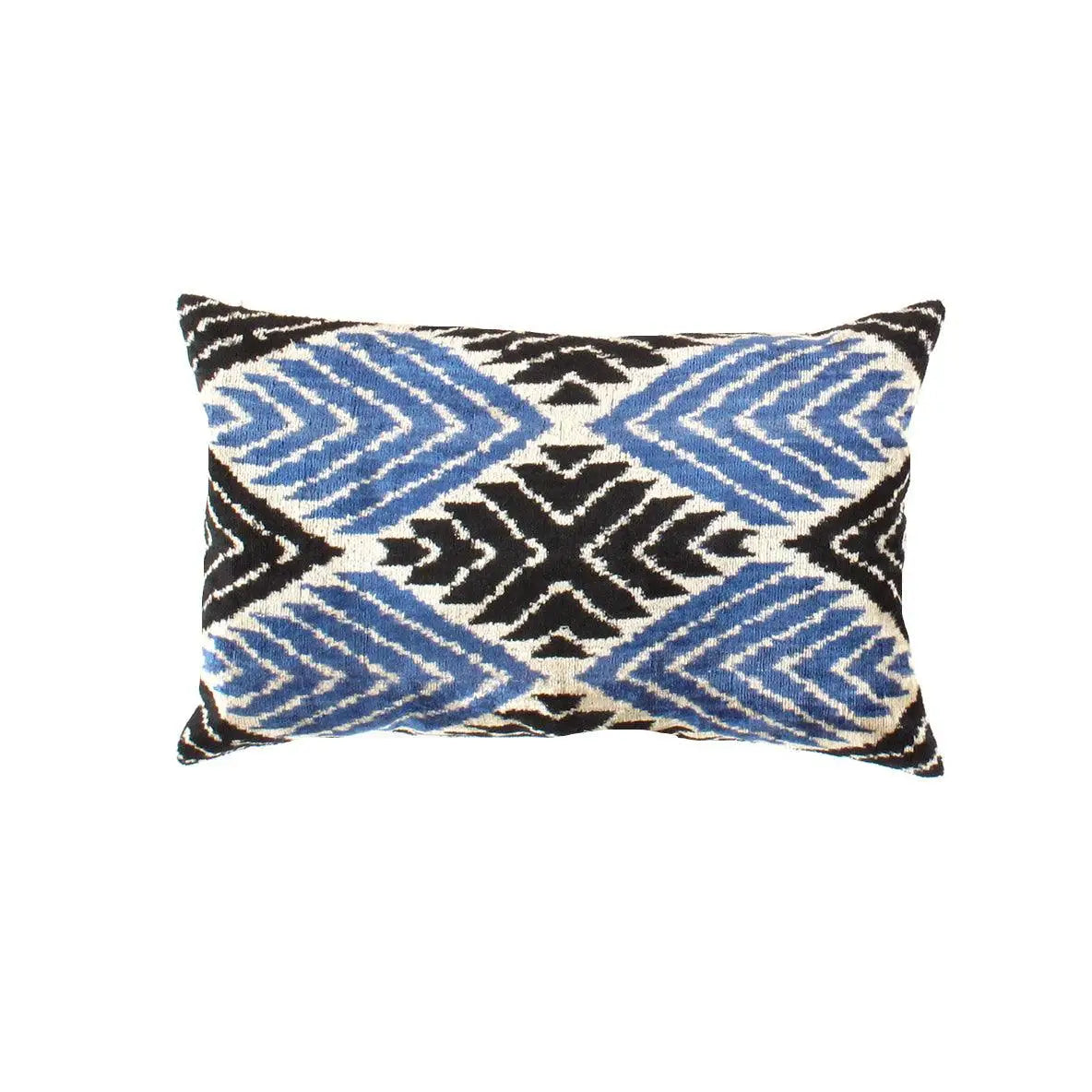 Canvello Handmade Turkish Silk Velvet Ikat pillow - 16’’x24’’ - Black / 24”x16” - Canvello