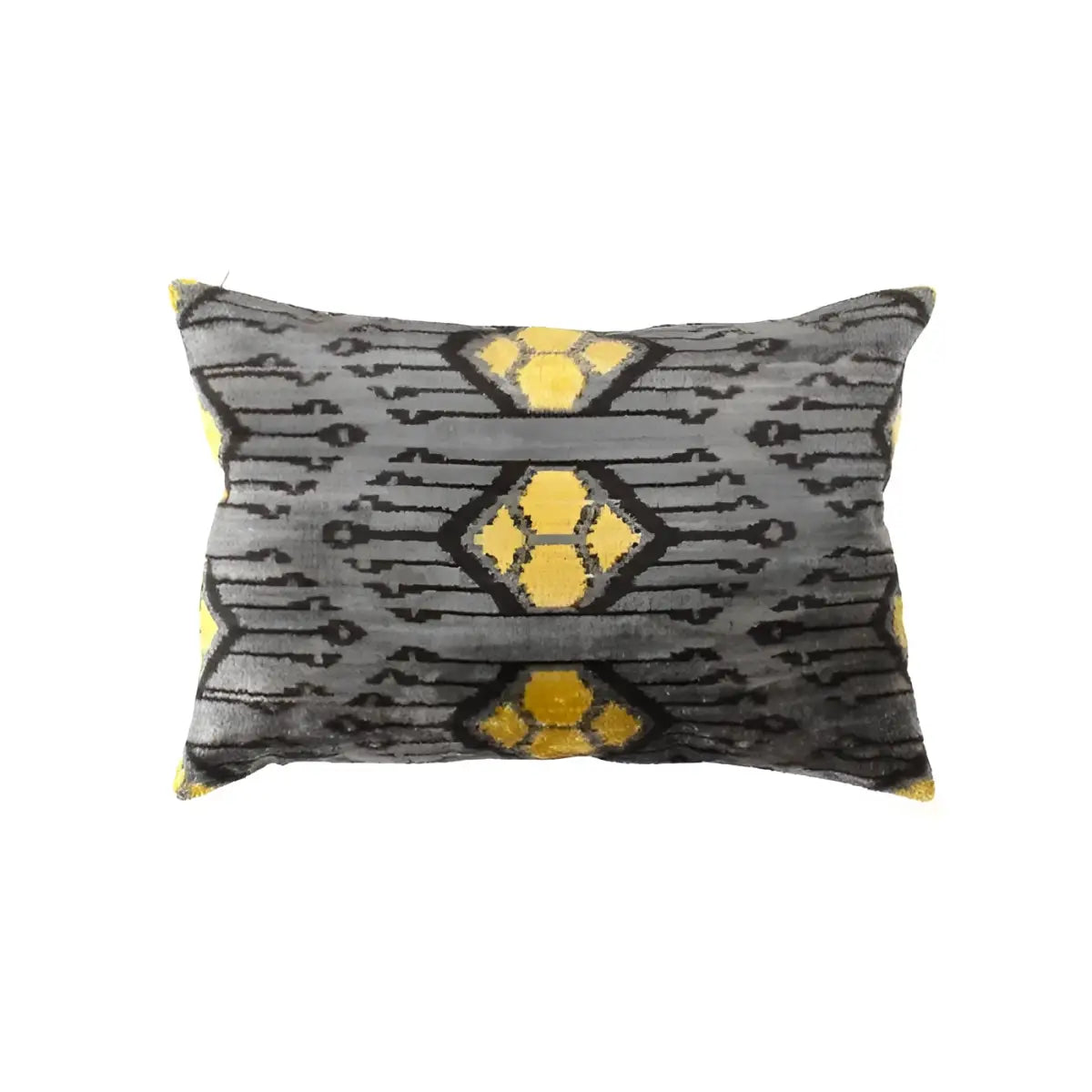 Canvello Handmade Turkish Silk Velvet Ikat pillow - 16’’x24’’ - Gray / 15’’ X 23’’ - Canvello