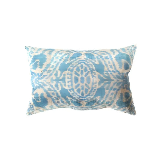Canvello Handmade Turkish Silk Velvet Ikat pillow - 16’’x24’’ - light blue - Beige / 24”X 16” - Canvello