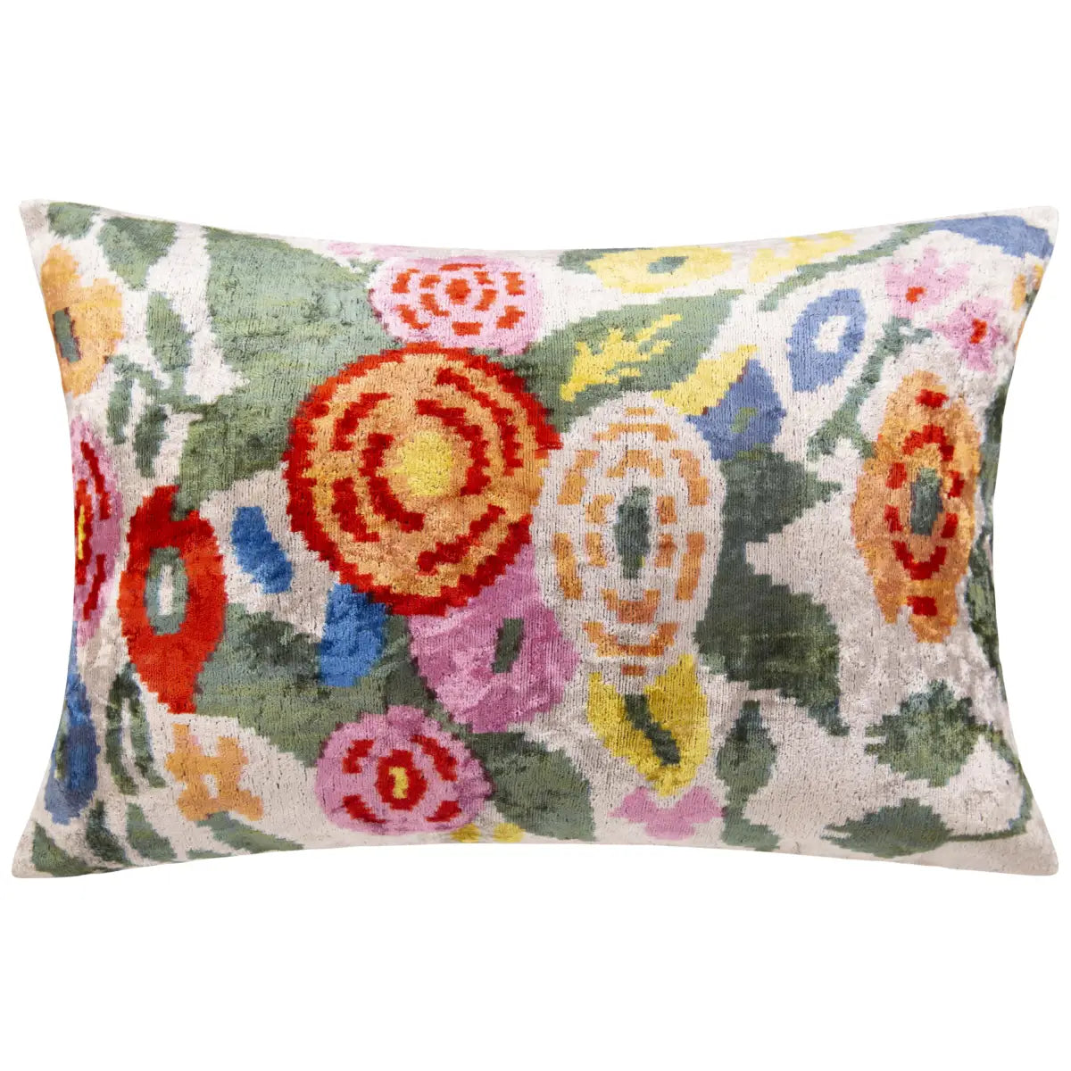 Luxury Silk Velvet Pillow – Colorful Floral Lumbar 16x24’’ - Canvello