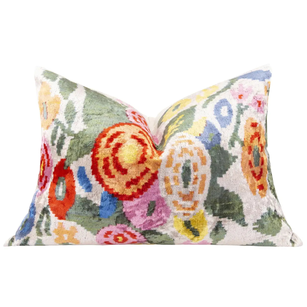 Luxury Silk Velvet Pillow – Colorful Floral Lumbar 16x24’’ - Canvello