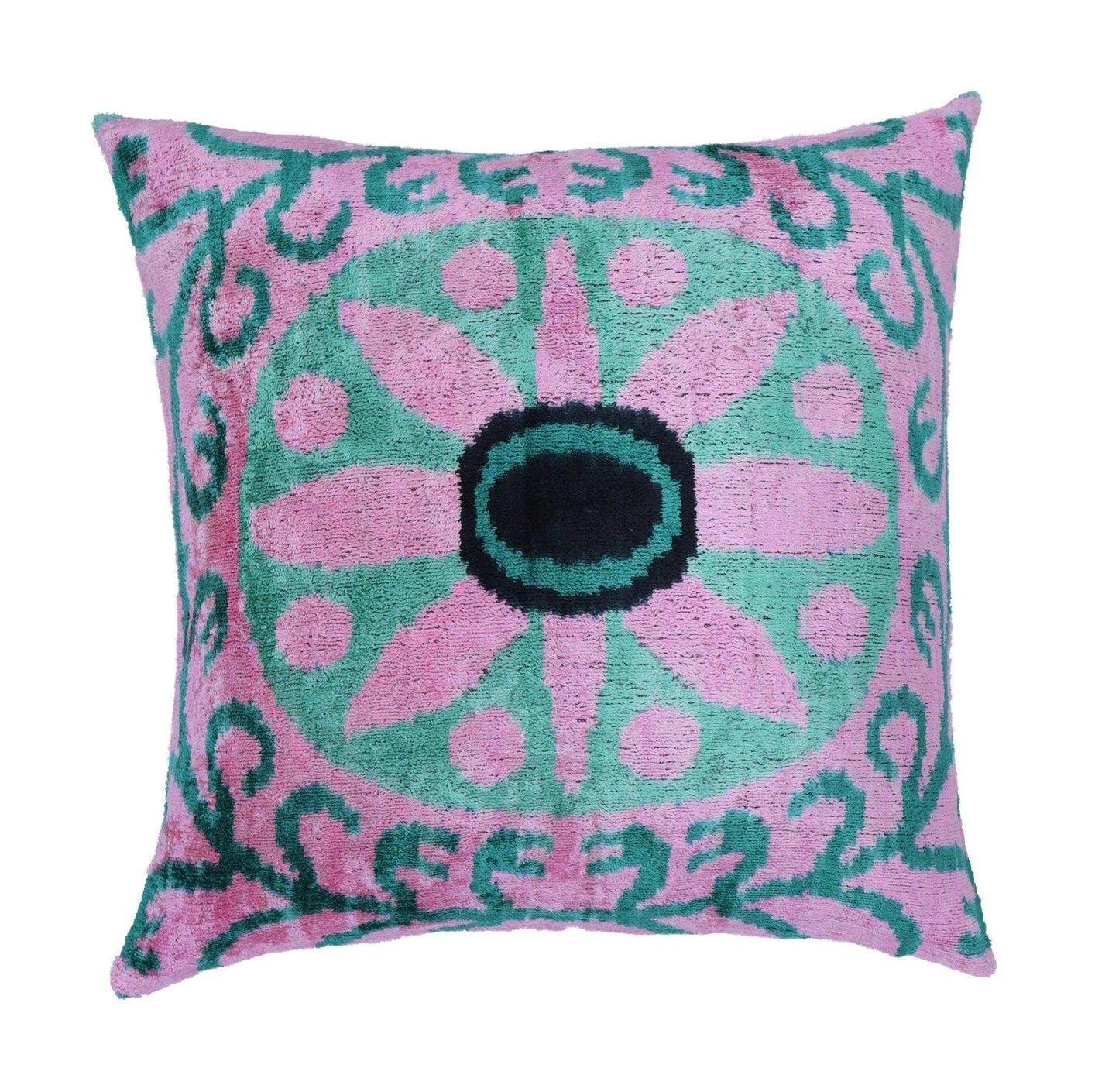 Coussin en velours vert et rose fait main Canvello | 50 x 50 cm (20 x 20 po)