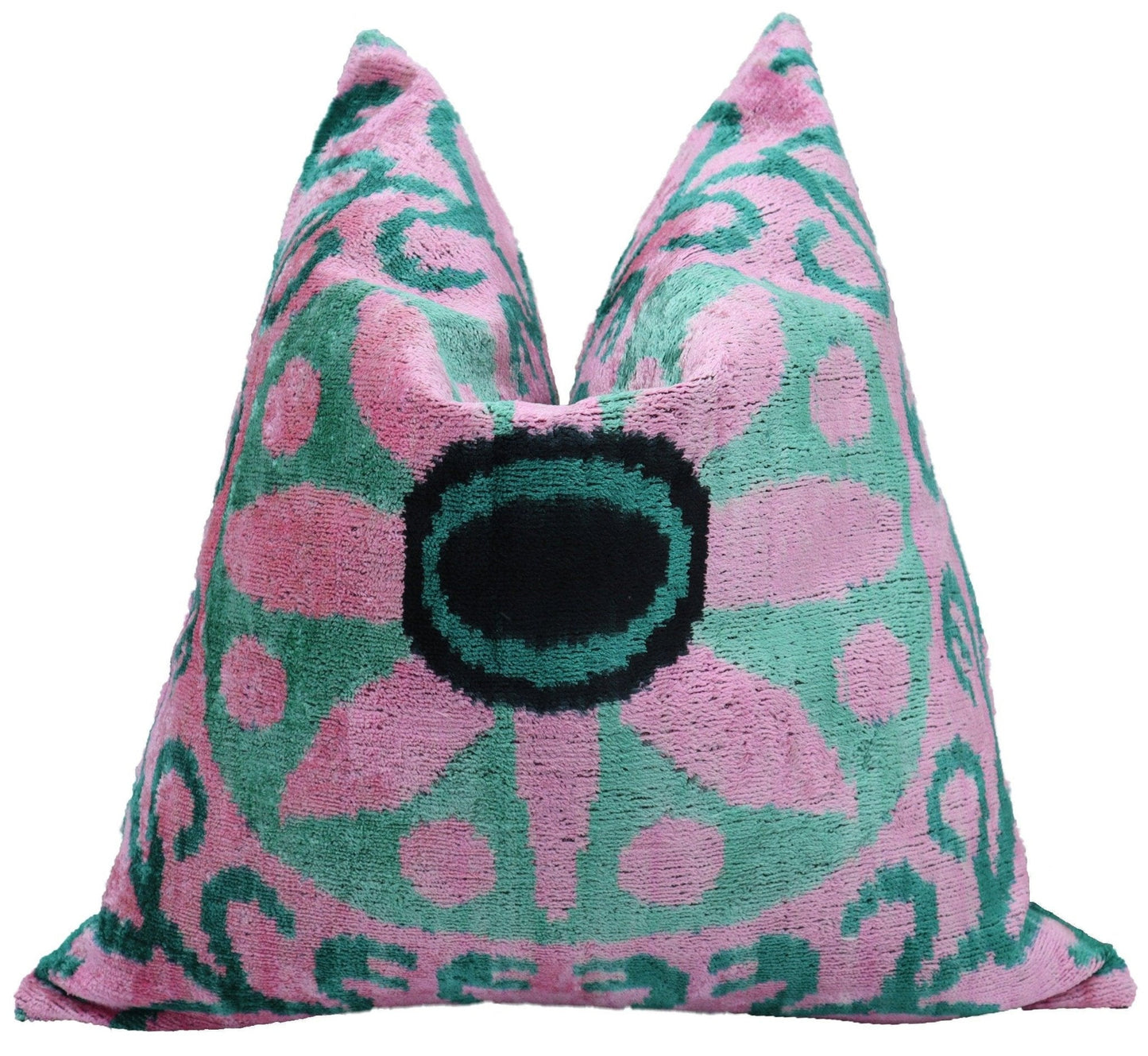 Coussin en velours vert et rose fait main Canvello | 50 x 50 cm (20 x 20 po)