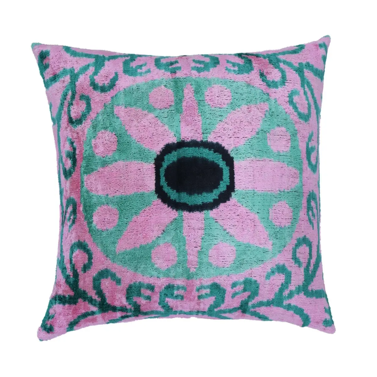 Canvello Handmade Velvet Green And Pink Pillow | 20 x 20 in (50 x 50 cm) - Canvello