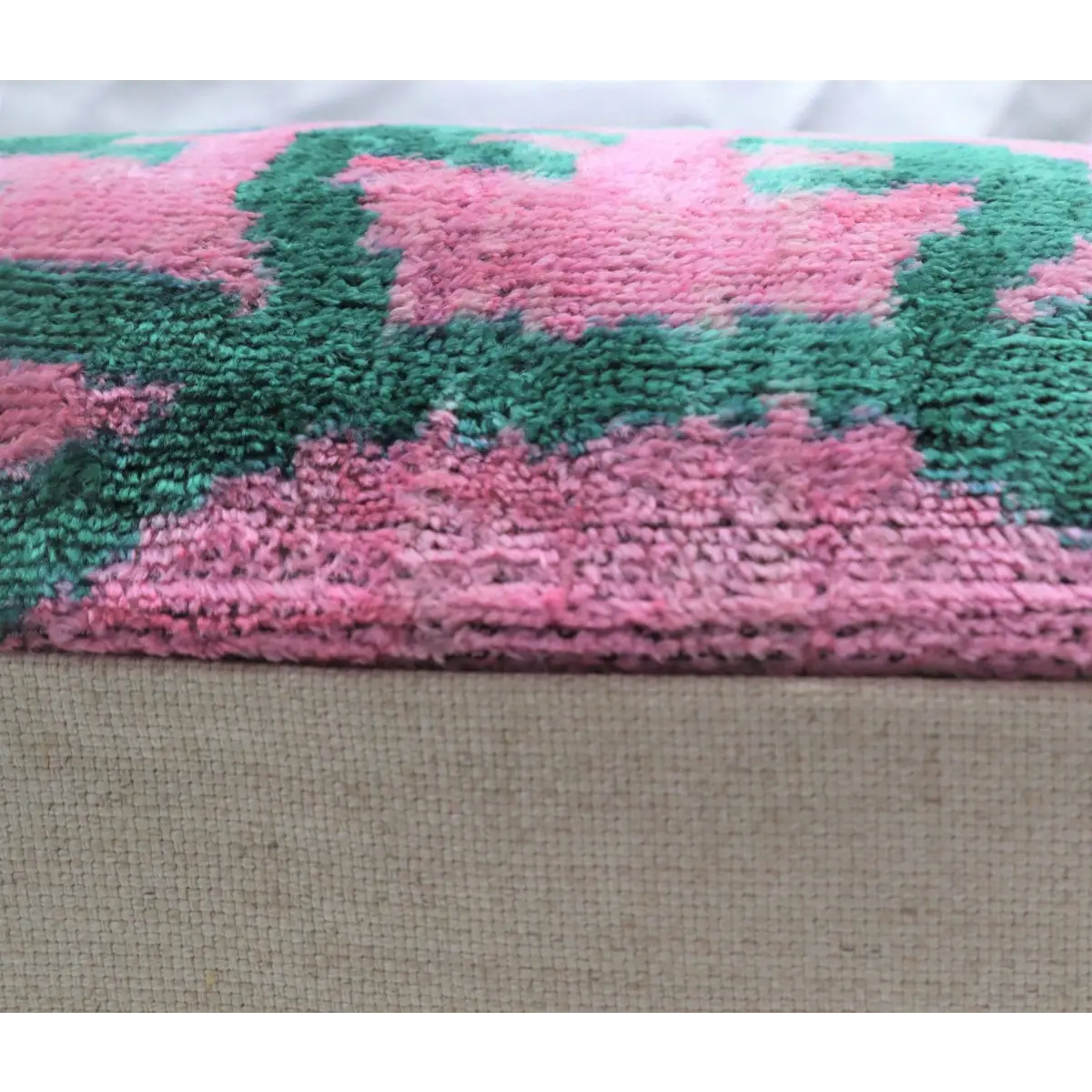 Canvello Handmade Velvet Green And Pink Pillow | 20 x 20 in (50 x 50 cm) - Canvello