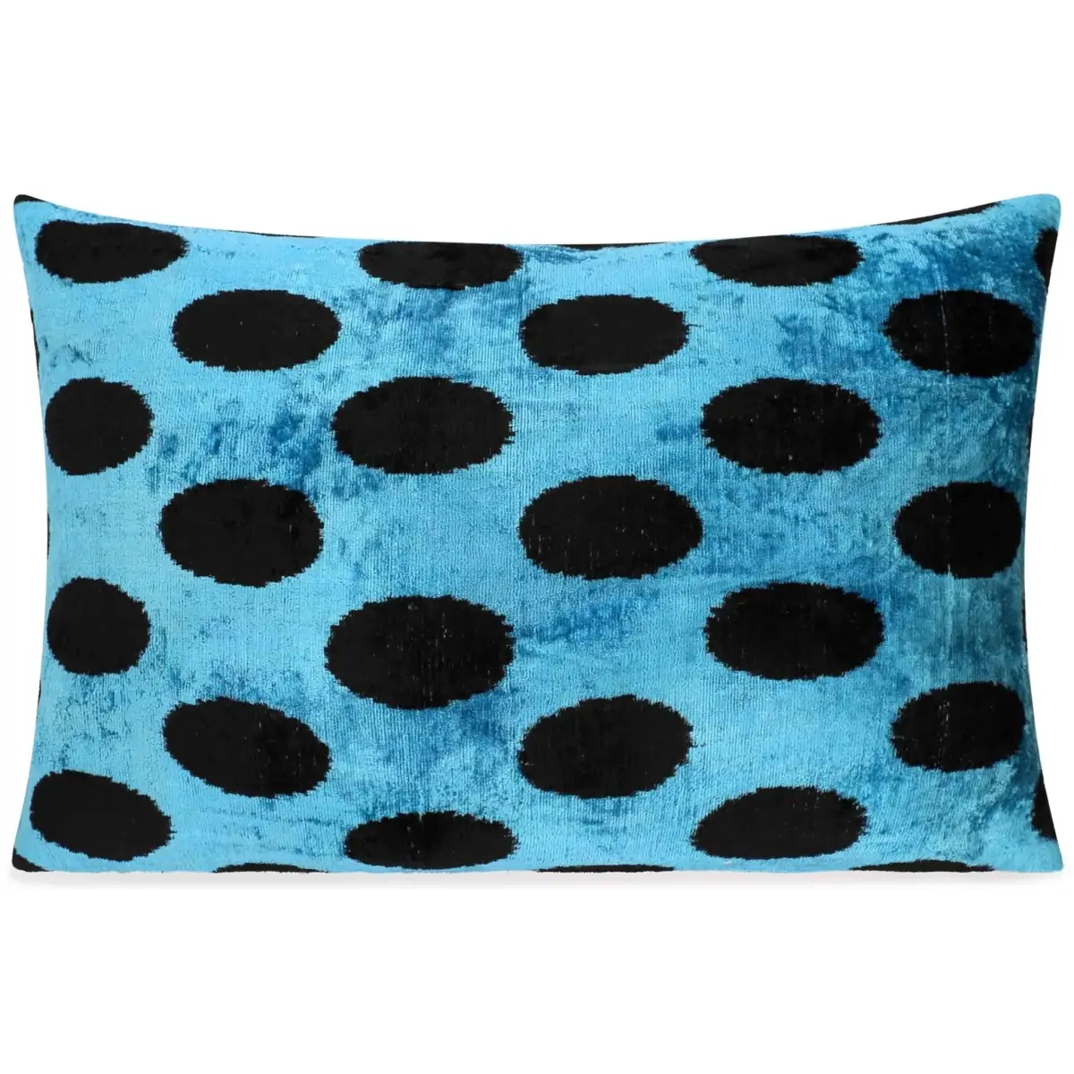 Canvello Handmade Velvet Lumbar Pillow in Blue and Black Polka Dot Design - High-Quality 16x24 Inch Decorative Accent