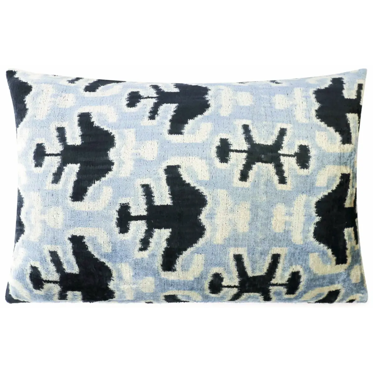 Canvello Handmade Velvet Lumbar Pillow in Gray and Black Ikat Design - High-Quality 16x24 Inch Decorative Accent