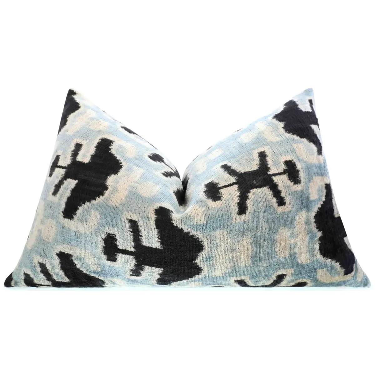 Canvello Handmade Velvet Lumbar Pillow in Gray and Black Ikat Design - High-Quality 16x24 Inch Decorative Accent
