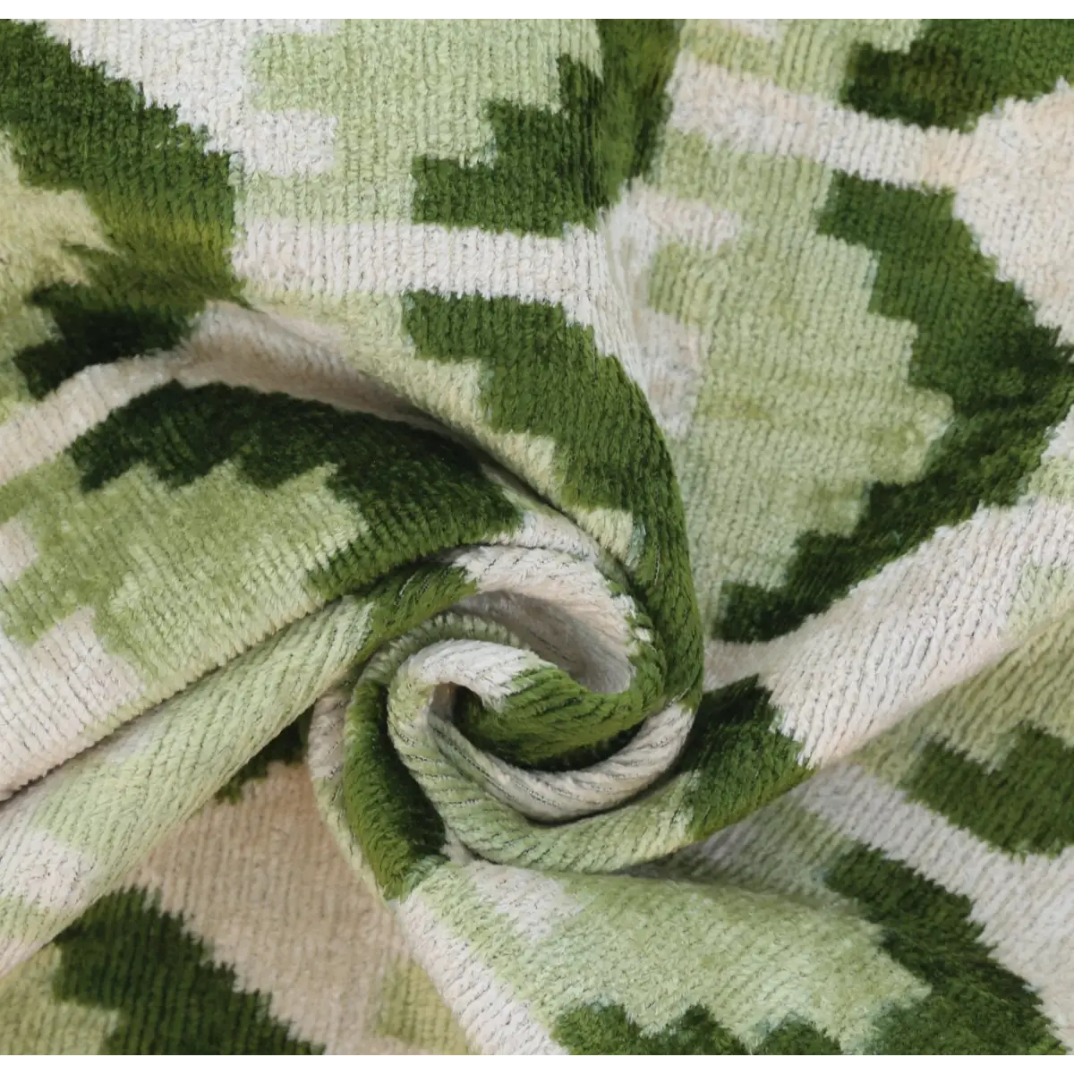 Canvello Handmade Velvet Lumbar Pillow in Green and Cream Ikat Design - High-Quality Decorative Accent with Premium