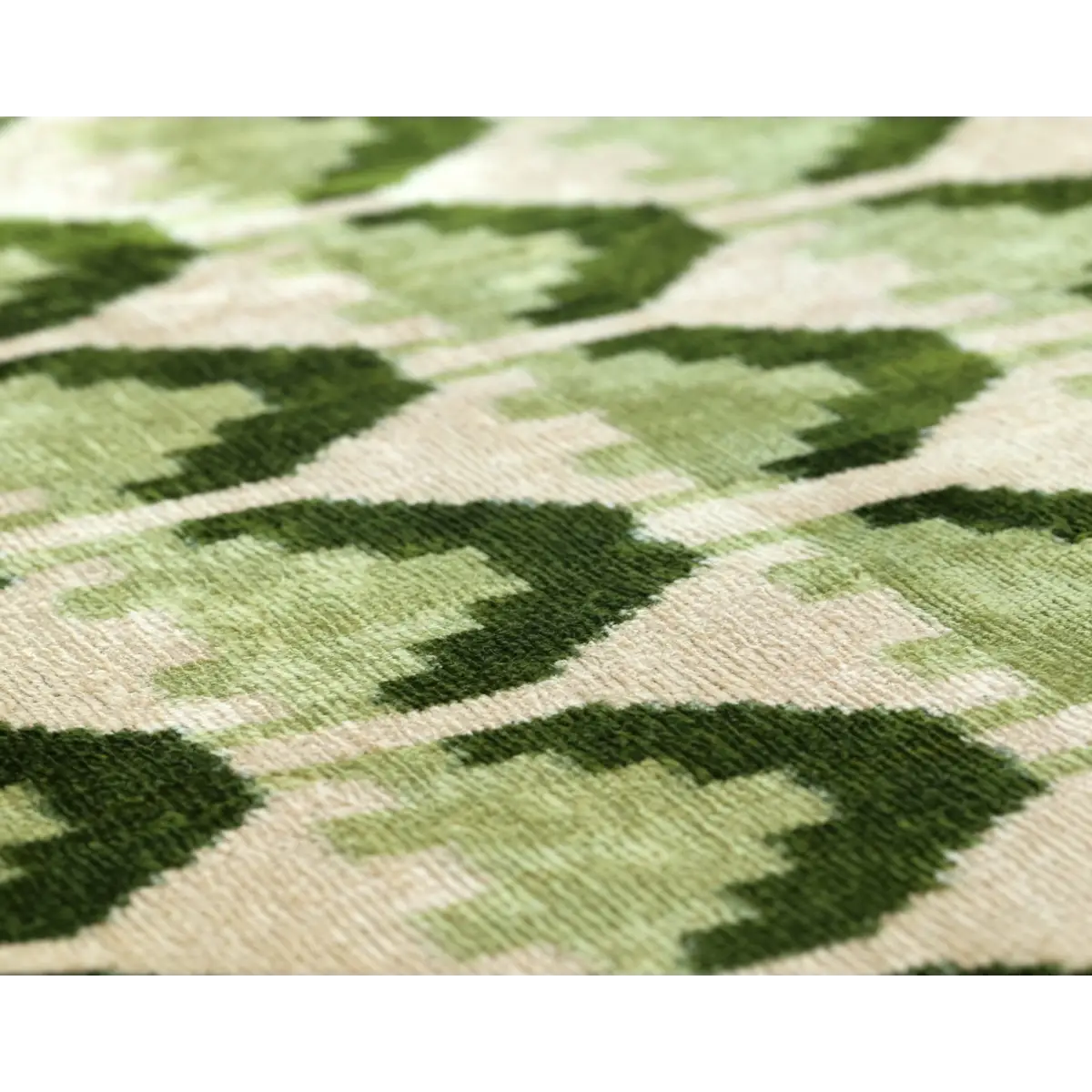 Canvello Handmade Velvet Lumbar Pillow in Green and Cream Ikat Design - High-Quality Decorative Accent with Premium
