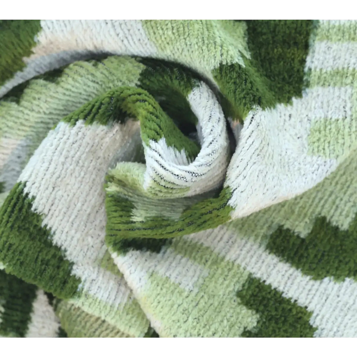 Canvello Handmade Velvet Lumbar Pillow in Green and Cream Ikat Design - High-Quality Decorative Accent with Premium