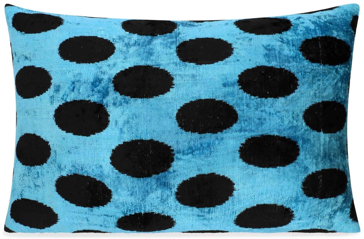 Almohada lumbar de terciopelo hecha a mano Canvello con diseño de lunares azules y negros: detalle decorativo de alta calidad de 16 x 24 pulgadas con inserto de plumas de primera calidad