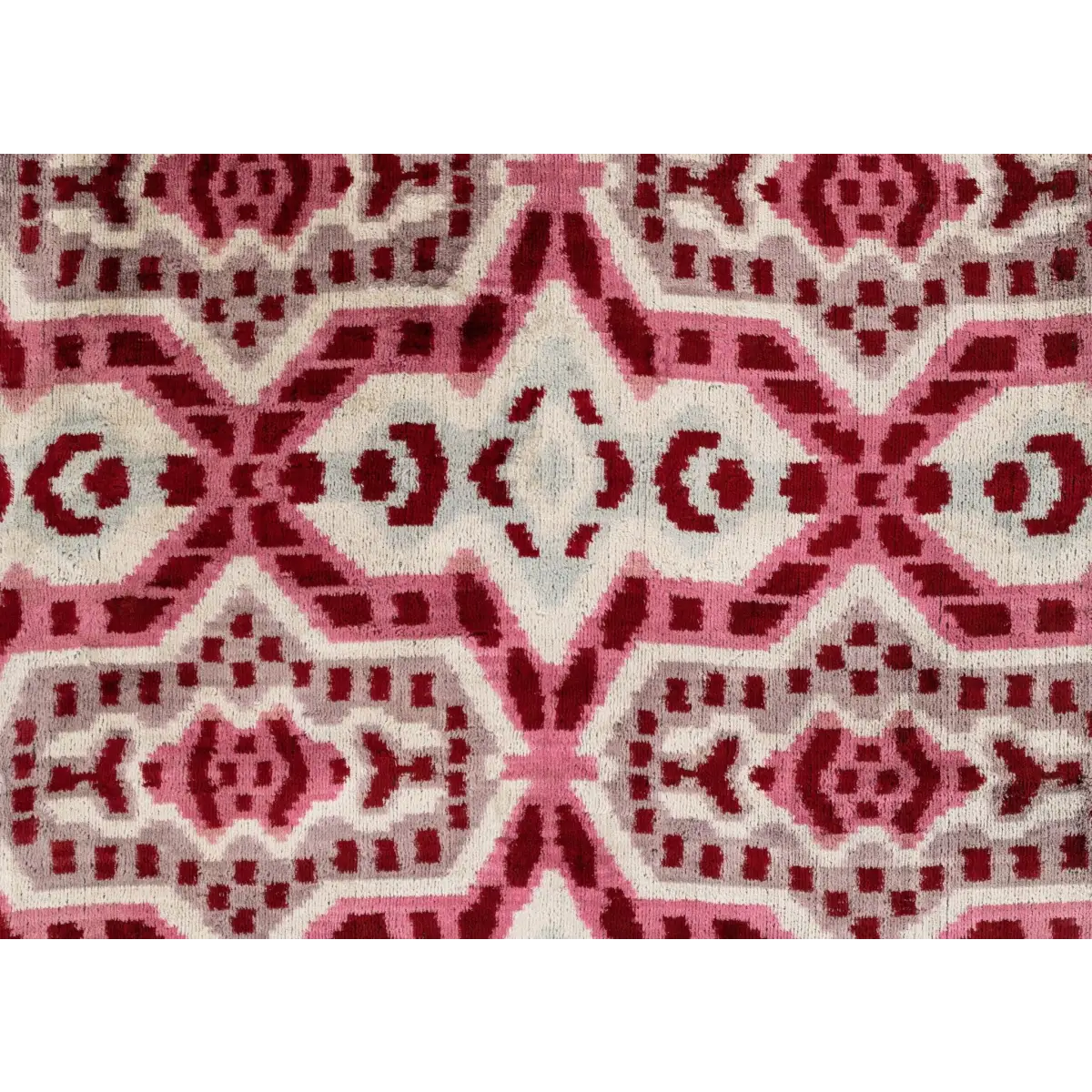 Canvello Handmade Velvet Throw Pillow with Red and Pink Ikat Design - High-Quality 20x20 Inch Decorative Accent