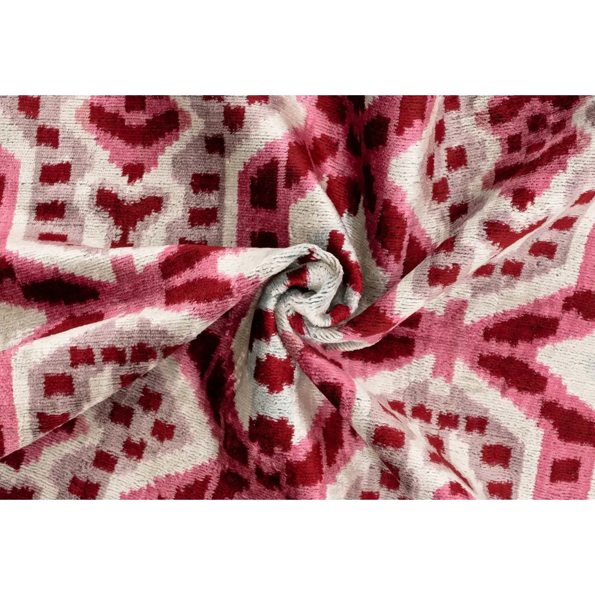 Canvello Handmade Velvet Throw Pillow with Red and Pink Ikat Design - High-Quality 20x20 Inch Decorative Accent