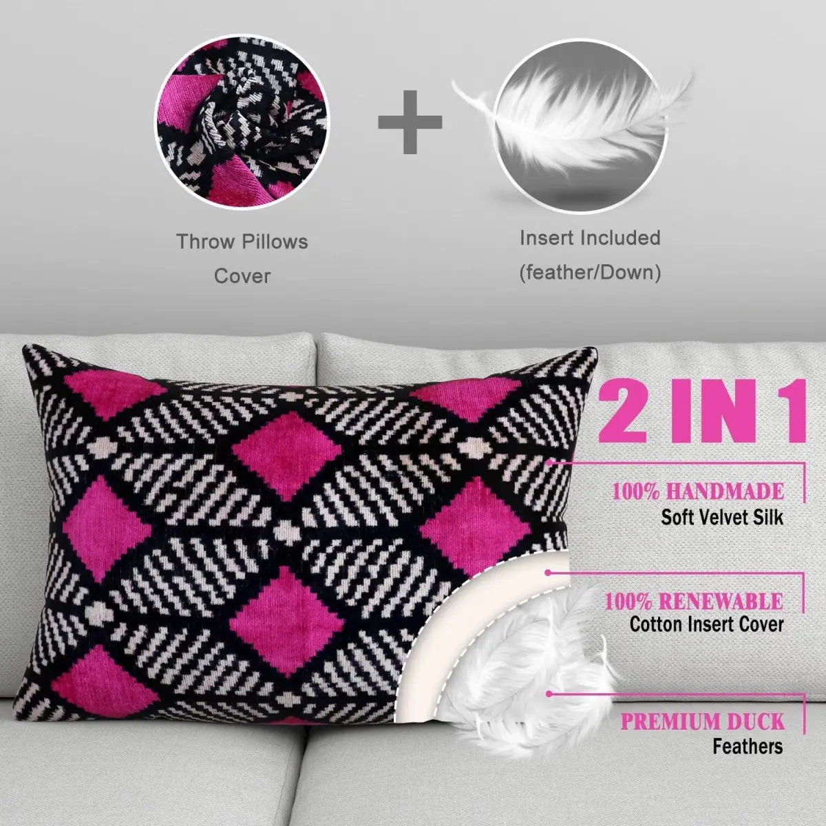 Canvello Hot Pink Throw Pillows For Couch Down Filled - 16x24 - Canvello