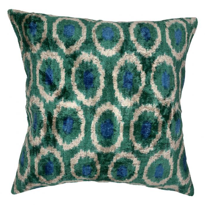 Coussin Ikat en velours bleu clair Canvello - 16'' X 16''