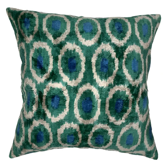 Canvello Light Blue Velvet Ikat Pillow - 16’’ X 16’’ - light blue - Canvello
