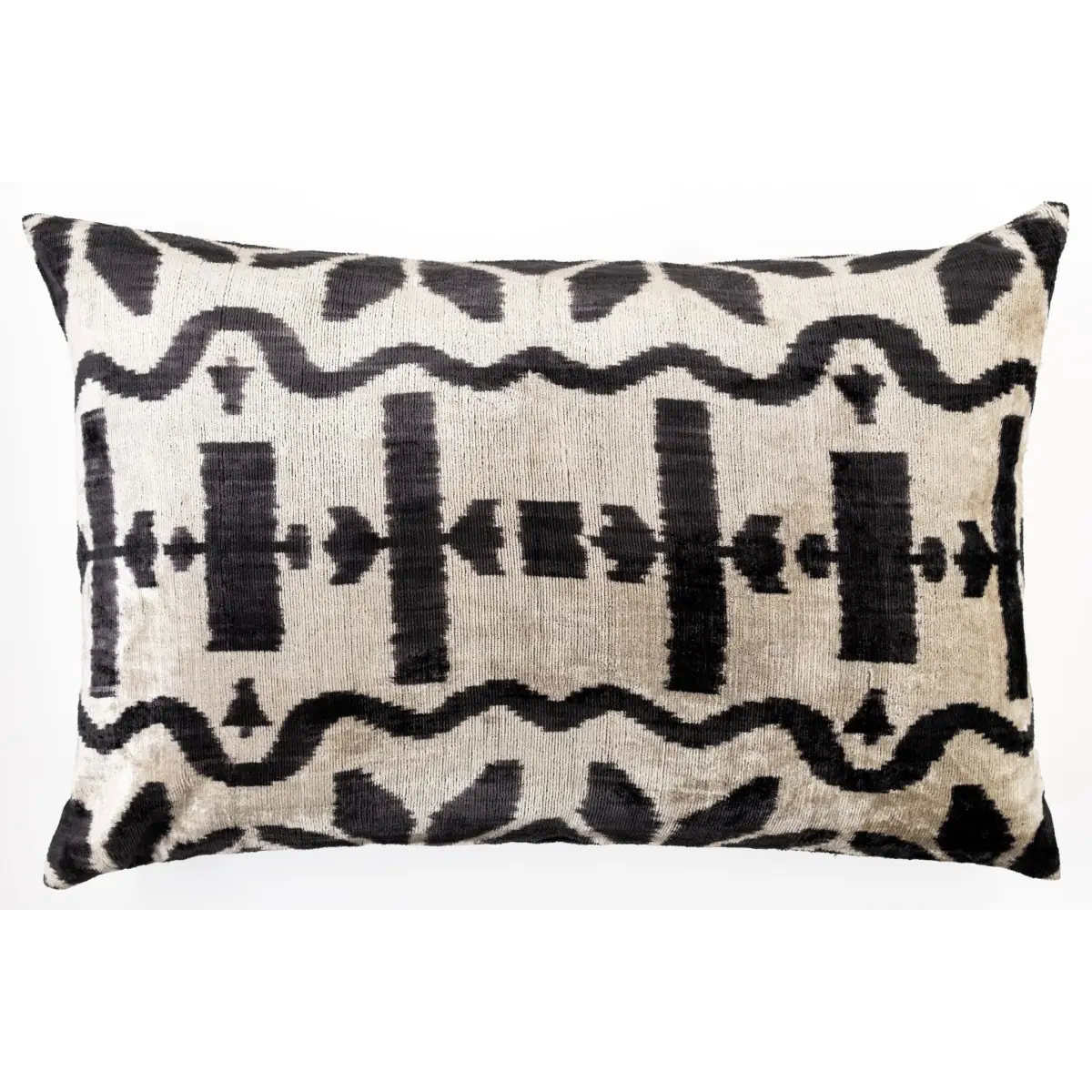 Canvello Luxurious 16x24 Handmade Velvet Silk Pillow with Premium Down Feather Insert - Black and White Geometric