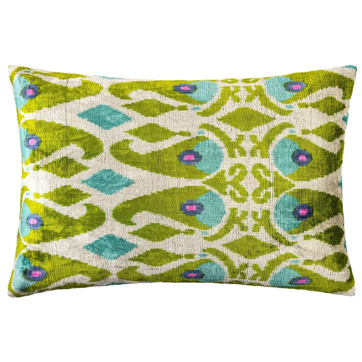 Canvello Luxurious 16x24 Handmade Velvet Silk Pillow with Premium Down Feather Insert - Elegant Green and Blue