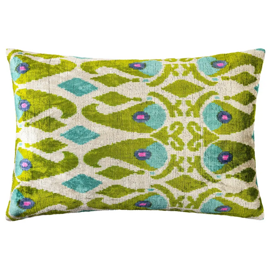 Canvello Luxurious 16x24 Handmade Velvet Silk Pillow with Premium Down Feather Insert - Elegant Green and Blue