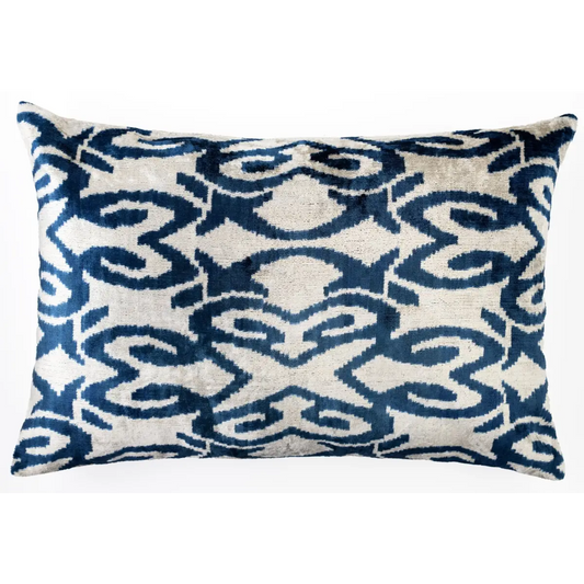 Canvello Luxurious 16x24 Handmade Velvet Silk Pillow with Premium Down Feather Insert - Blue Geometric - Canvello