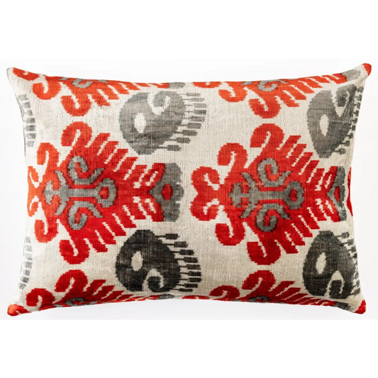 Canvello Luxurious 16x24 Handmade Velvet Silk Pillow with Premium Down Feather Insert - Gray Orange Geometric - Canvello