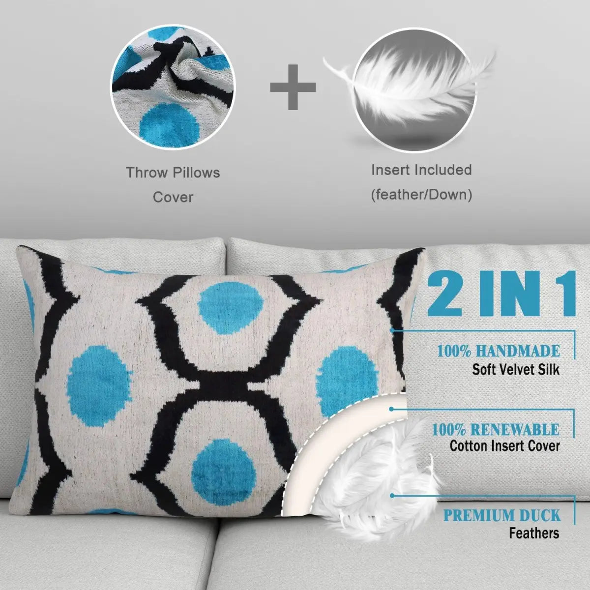 Canvello Luxury Blue Black White Handmade Throw Pillow - 16x24 - Canvello