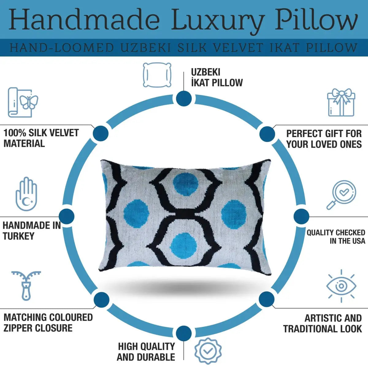 Canvello Luxury Blue Black White Handmade Throw Pillow - 16x24 - Canvello