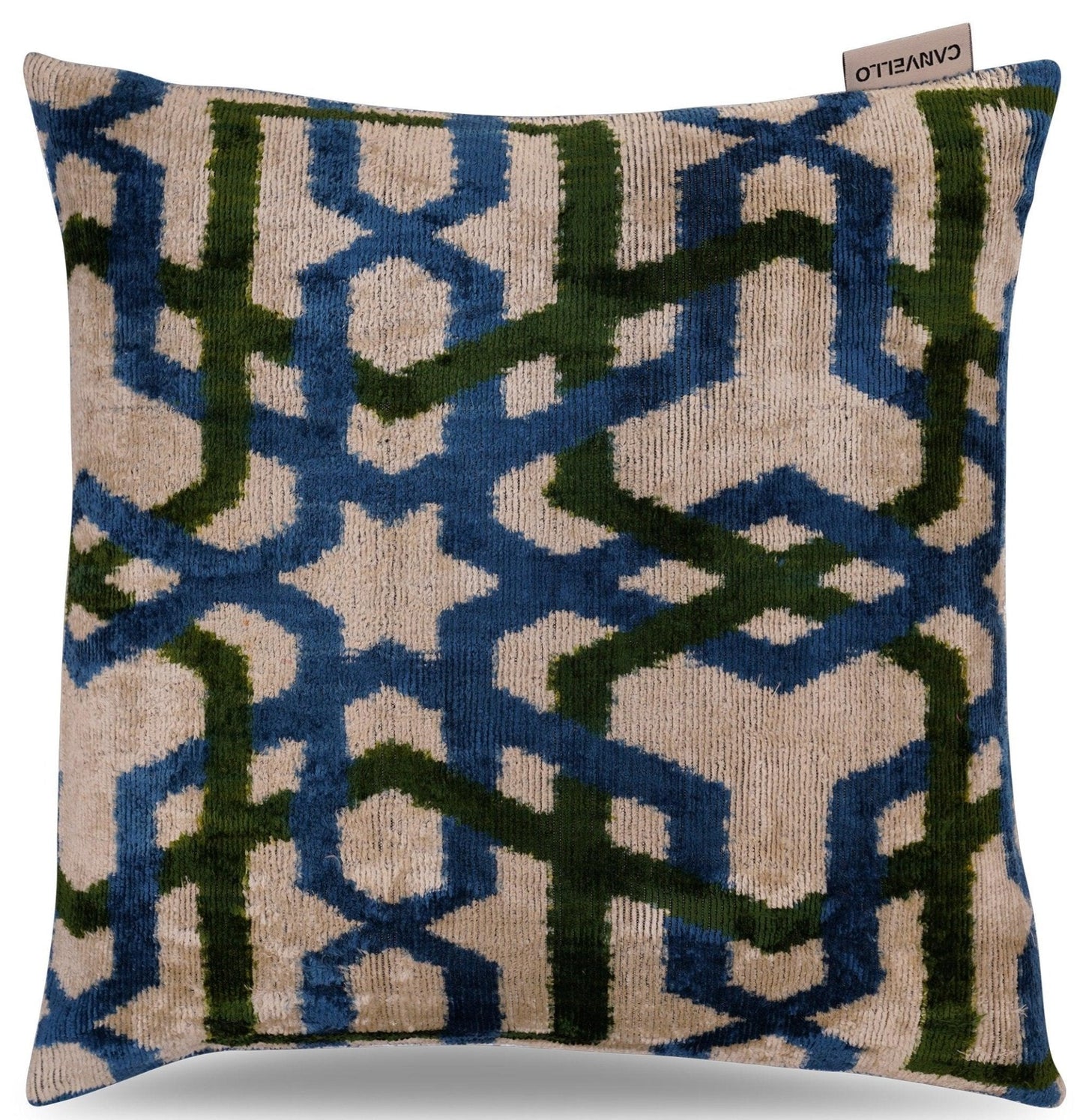 Almohada geométrica azul y verde de lujo Canvello para sofá - 16 x 16 pulgadas