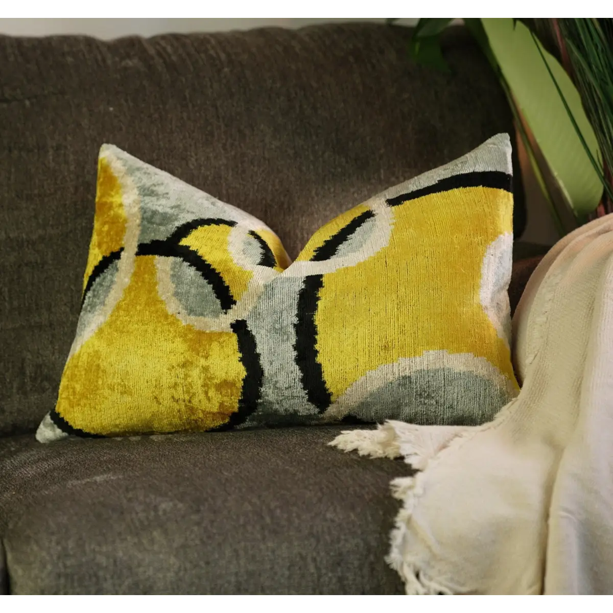 Canvello Luxury Decorative Yellow Gray Pillow With Down Insert- 16x24 - Canvello
