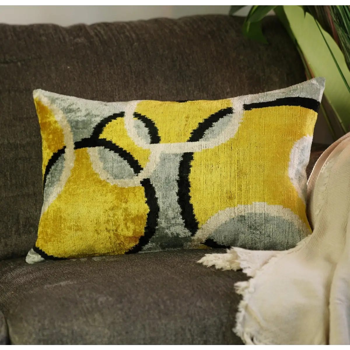 Canvello Luxury Decorative Yellow Gray Pillow With Down Insert- 16x24 - Canvello