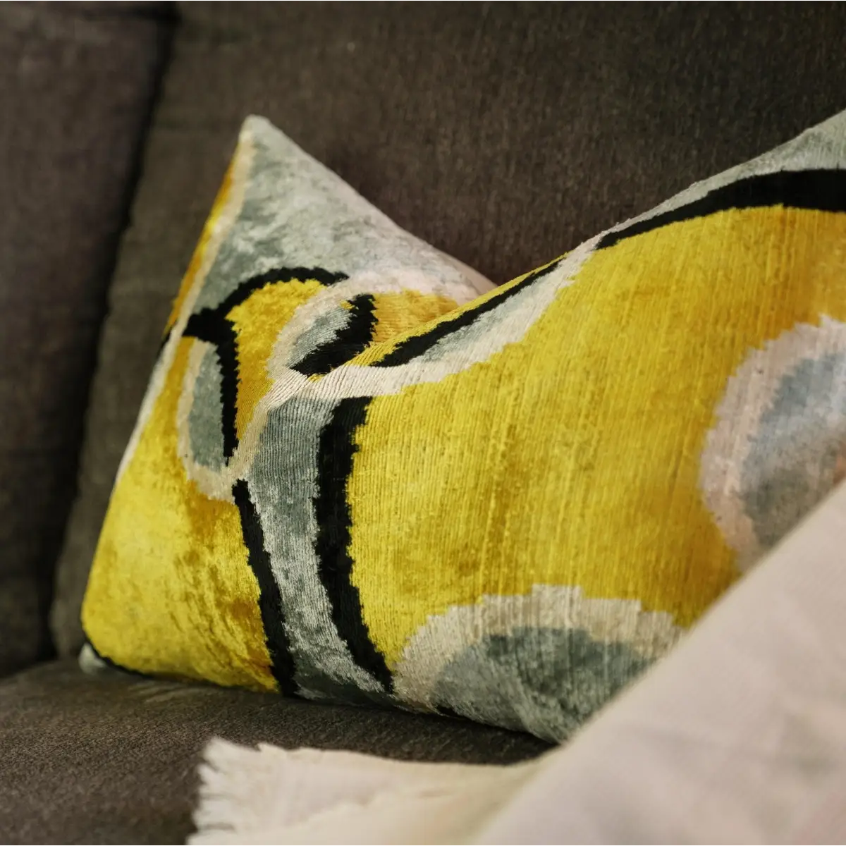Canvello Luxury Decorative Yellow Gray Pillow With Down Insert- 16x24 - Canvello