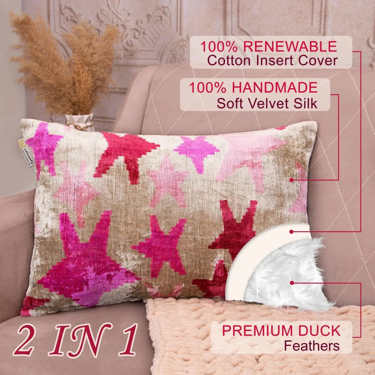 Canvello Luxury Fabric Hot Pink Throw Pillow with Down Insert - 16X24 - Canvello