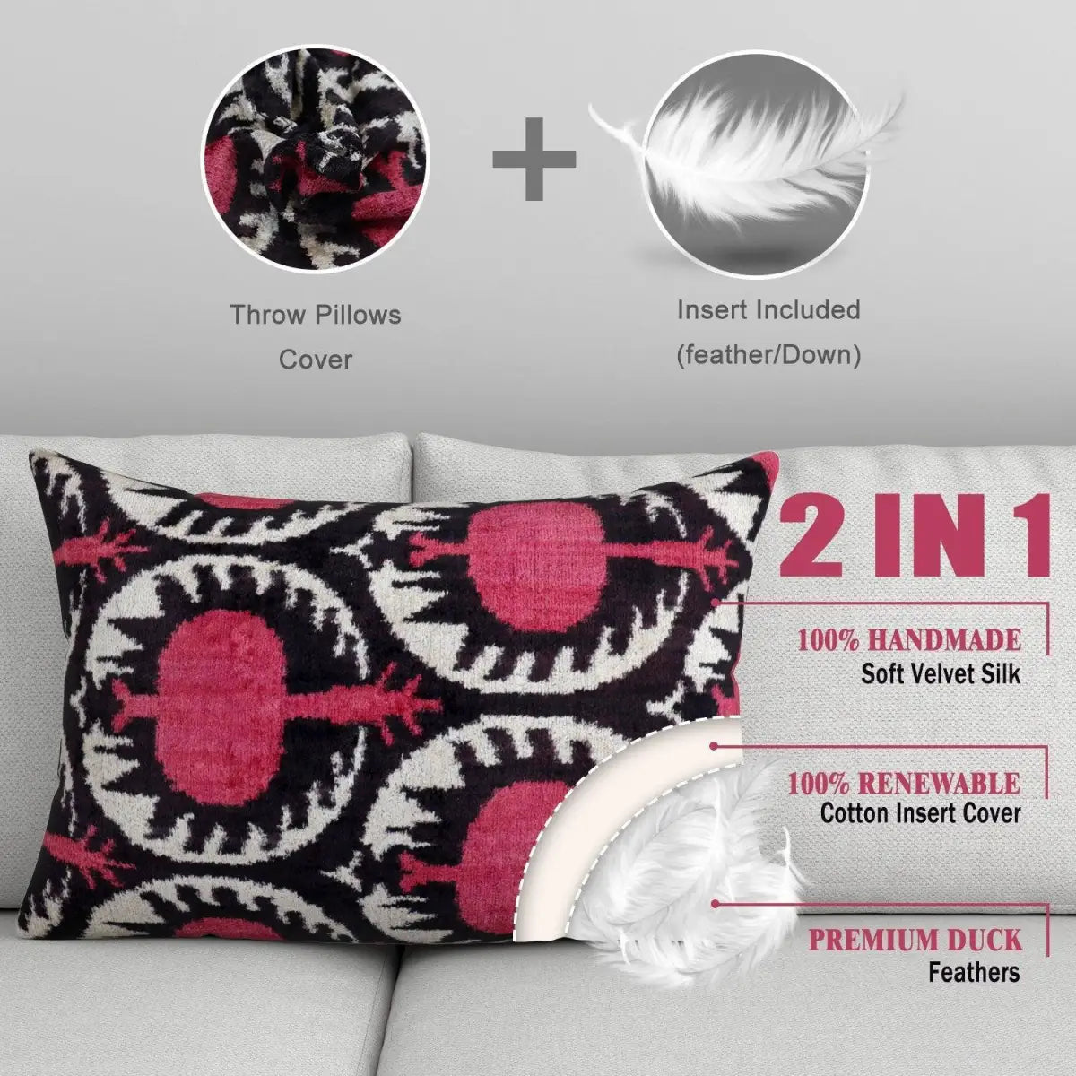 Canvello Luxury Red Pomegranate Velvet Throw Pillows - 16x24 - Canvello