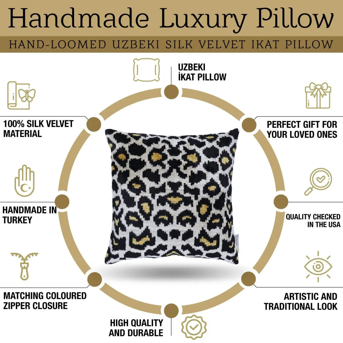Canvello Luxury Tiger Print Black Gold Throw Pillow with Down Insert - Canvello