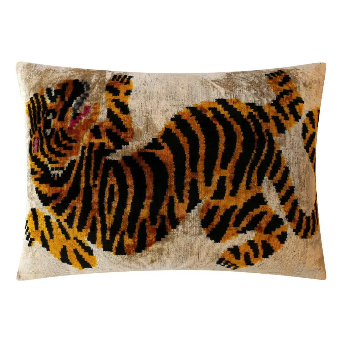 Canvello Luxury Velvet Lumbar Pillow,Tiger Design in Golden Black High-Quality 16x24 in Decorative Accent for Sofas