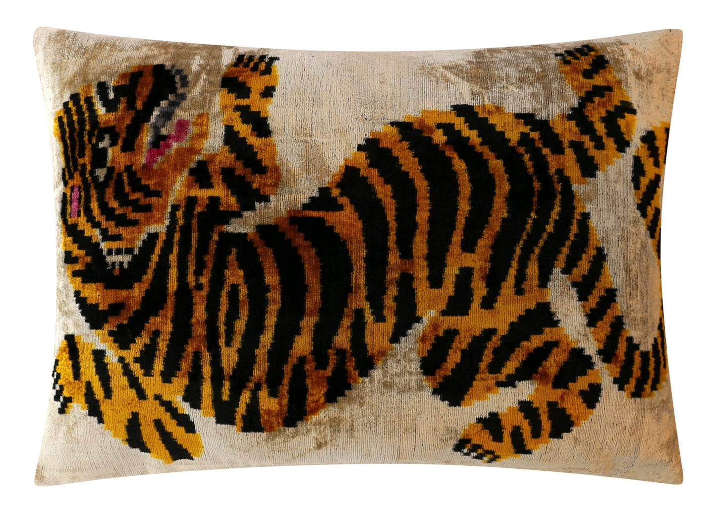 Almohada lumbar de terciopelo de lujo Canvello, diseño de tigre en dorado y negro, alta calidad, 16 x 24 pulgadas, detalle decorativo para sofás, sillones y diseño de interiores