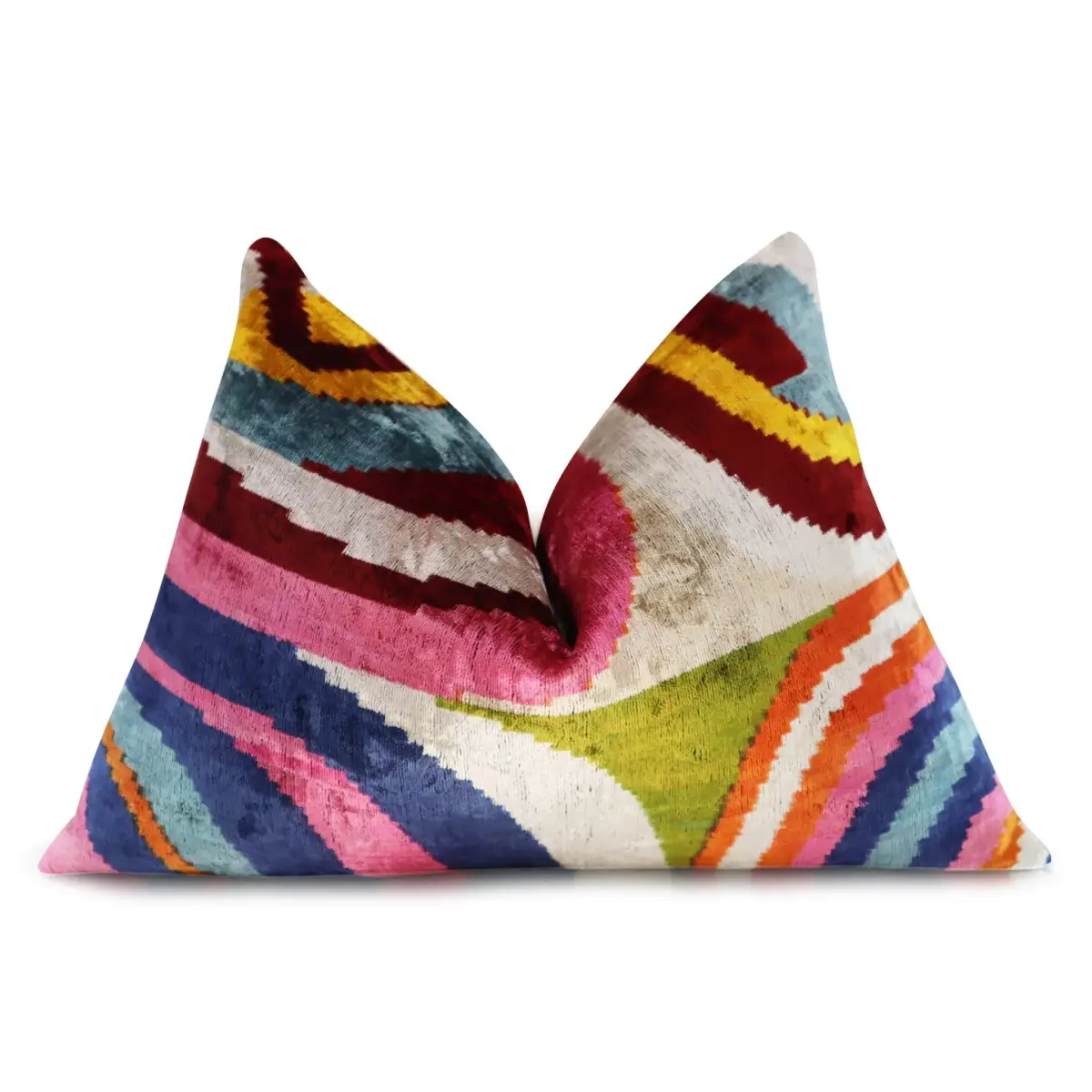 Canvello Multi Color Rainbow Handmade 16x24 Silk Velvet Pillow Organic Veg Dyed Down/Feather Filled - Canvello