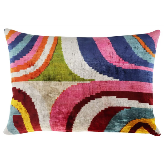Canvello Multi Color Rainbow Handmade 16x24 Silk Velvet Pillow Organic Veg Dyed Down/Feather Filled - Canvello