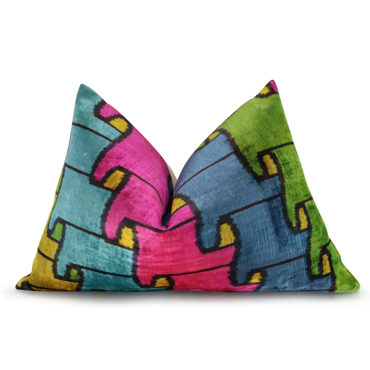 Canvello Multi Color Rainbow Handmade 16x24 Silk Velvet Pillow Organic Veg Dyed Down/Feather Filled - Canvello