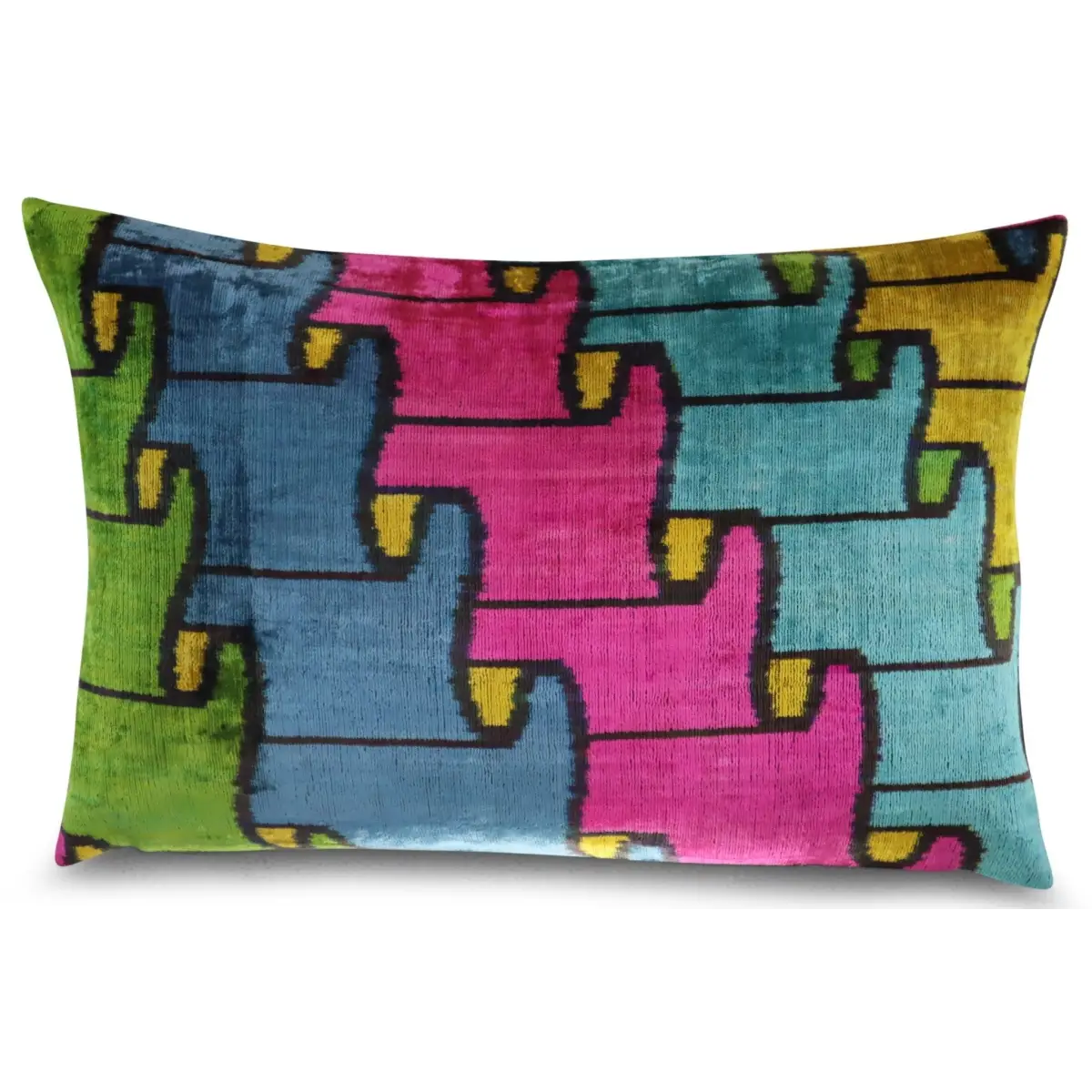 Canvello Multi Color Rainbow Handmade 16x24 Silk Velvet Pillow Organic Veg Dyed Down/Feather Filled - Canvello