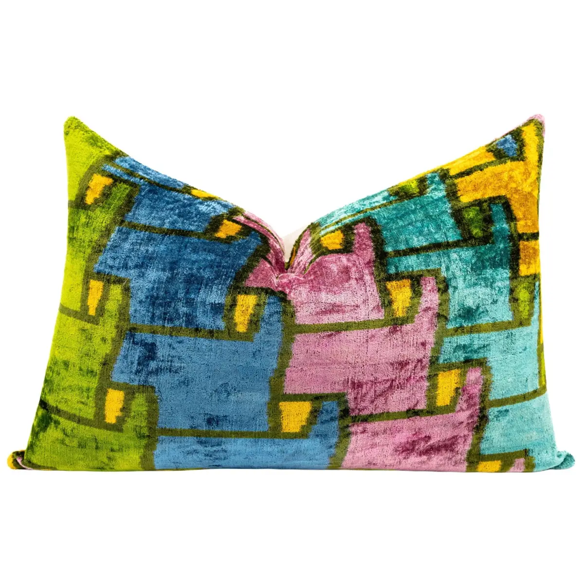 Canvello Multi Color Rainbow Handmade 16x24 Silk Velvet Pillow Organic Veg Dyed Down/Feather Filled - Canvello