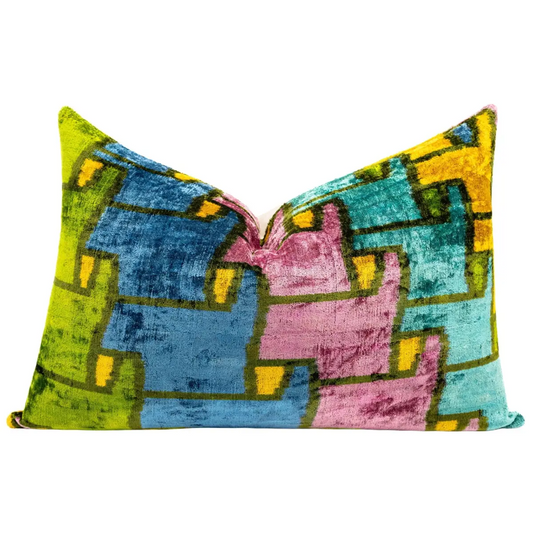 Canvello Multi Color Rainbow Handmade 16x24 Silk Velvet Pillow Organic Veg Dyed Down/Feather Filled - Canvello