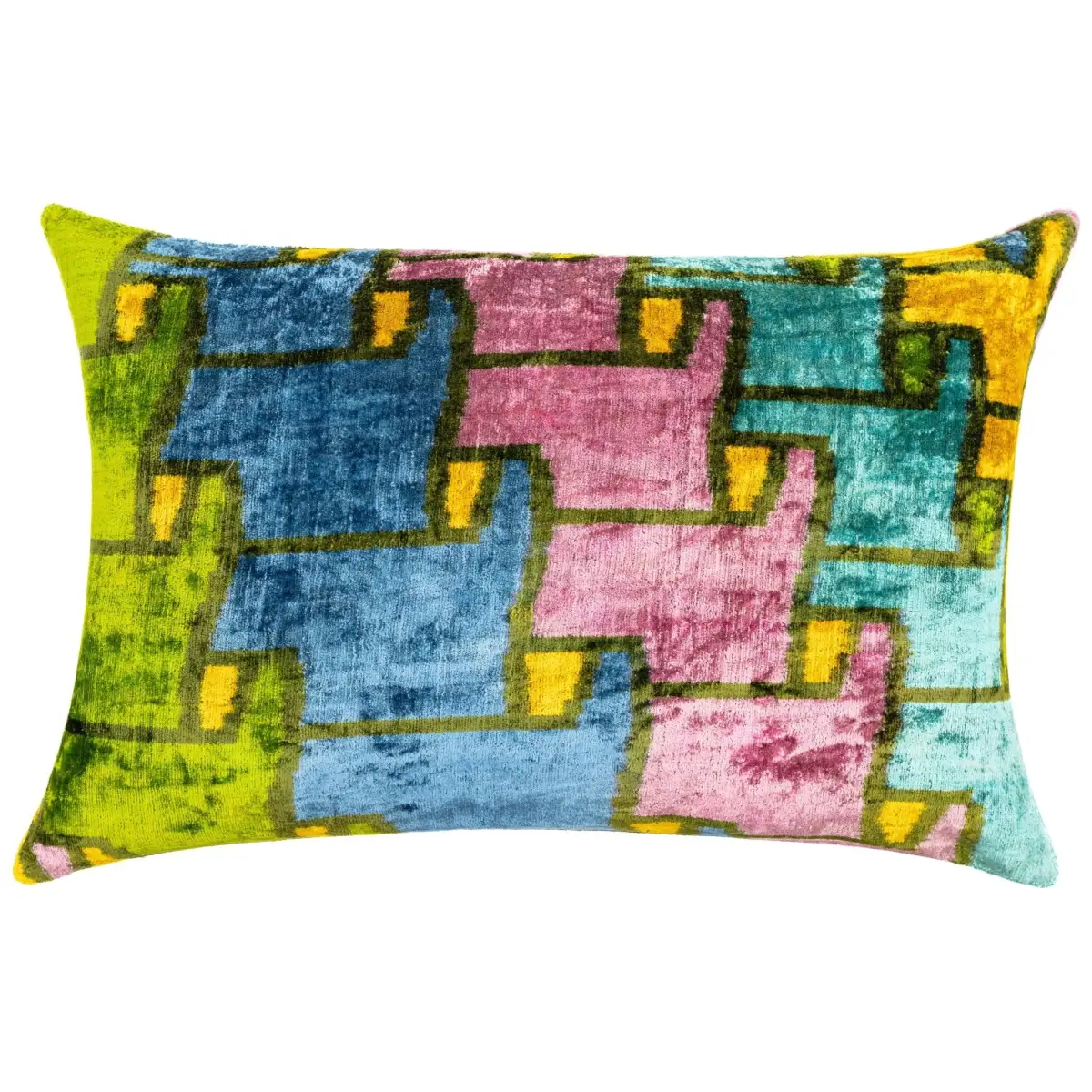 Canvello Multi Color Rainbow Handmade 16x24 Silk Velvet Pillow Organic Veg Dyed Down/Feather Filled - Canvello