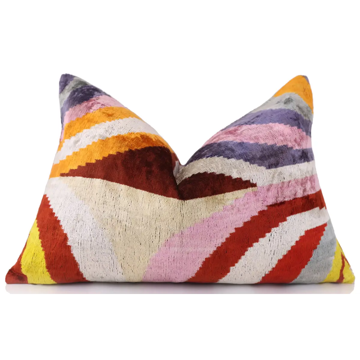 Canvello Multi Color Rainbow Handmade 16x24 Silk Velvet Pillow Organic Veg Dyed Down/Feather Filled - Double-Sided