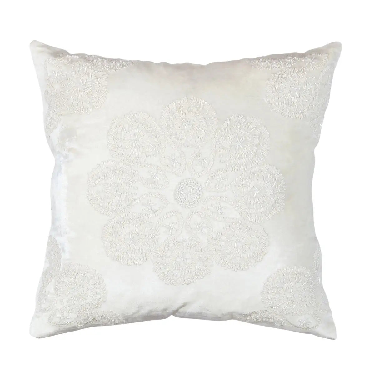 Canvello Naples Embroidered Pillow Ivory/Silver - Ivory / 20’’ x 20’’ - Canvello