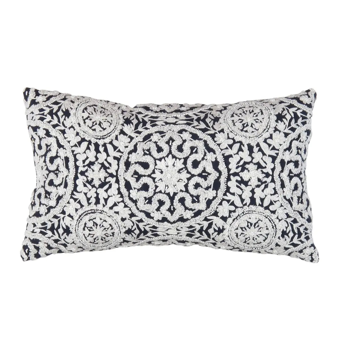 Canvello Naples Embroidered Pillow Navy/Taupe - Navy / 14’’ x 24’’ - Canvello