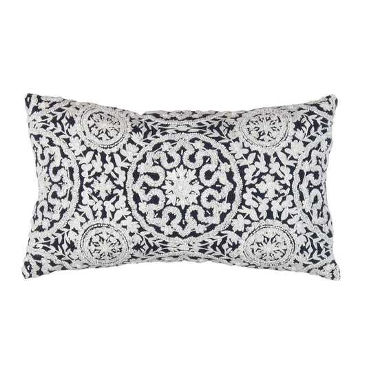 Canvello Naples Embroidered Pillow Navy/Taupe - Navy / 14’’ x 24’’ - Canvello