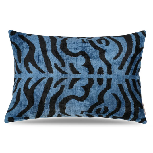 Canvello Naqvy Blue Luxury Tiger Print Throw Pillows | 16 x 24 in (40 x 60 cm) - Canvello